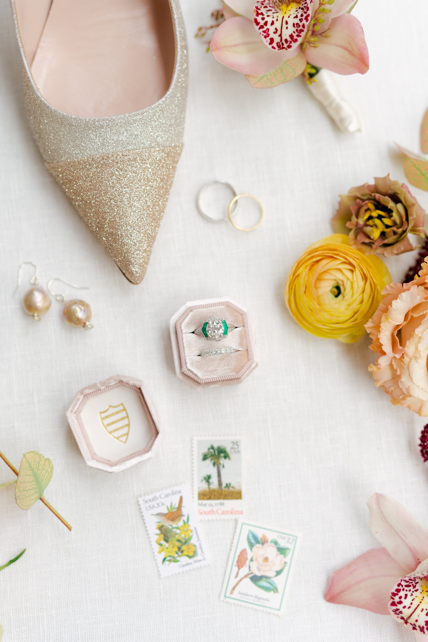 vintage wedding rings and stamps