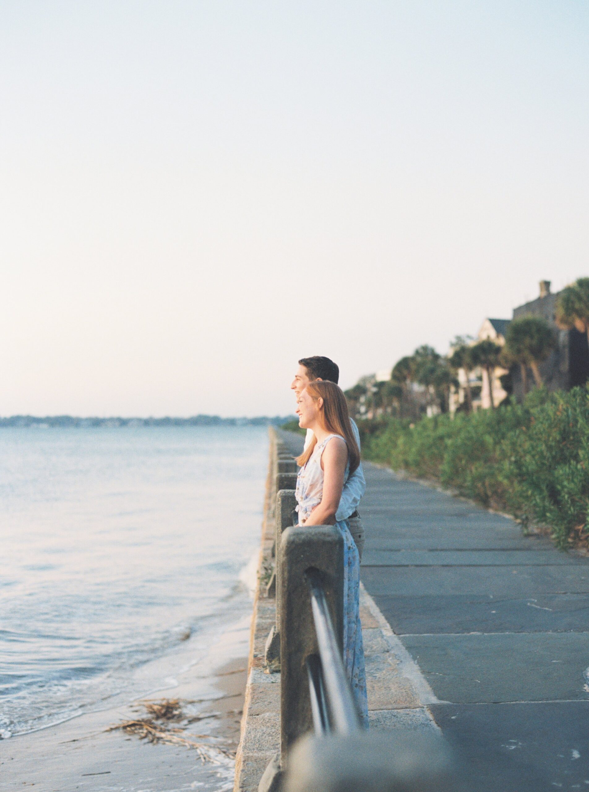 sunrise engagement session at the battery in downtown charleston