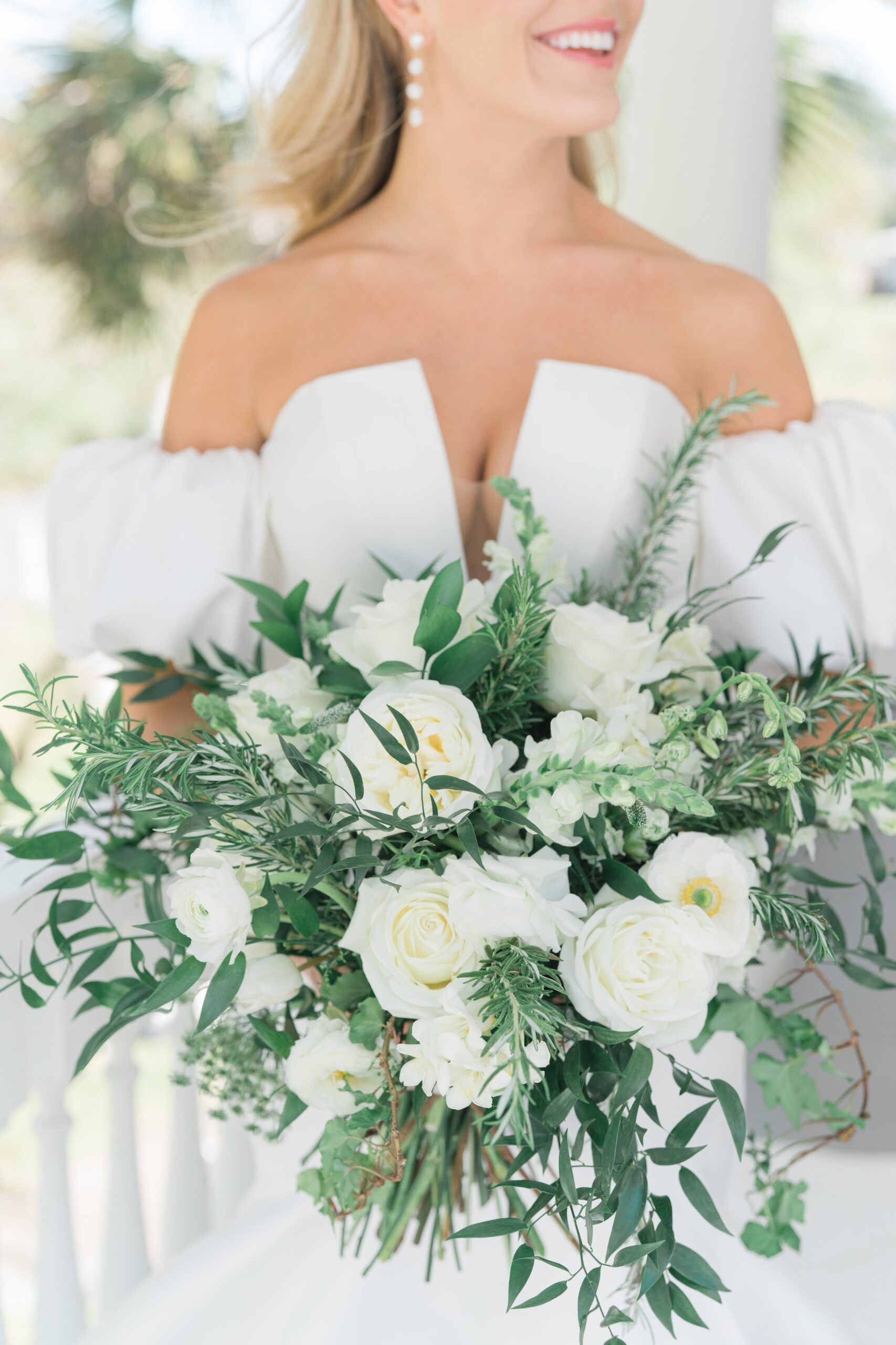 White and Green oversized bridal bouquet. Charleston spring wedding flowers