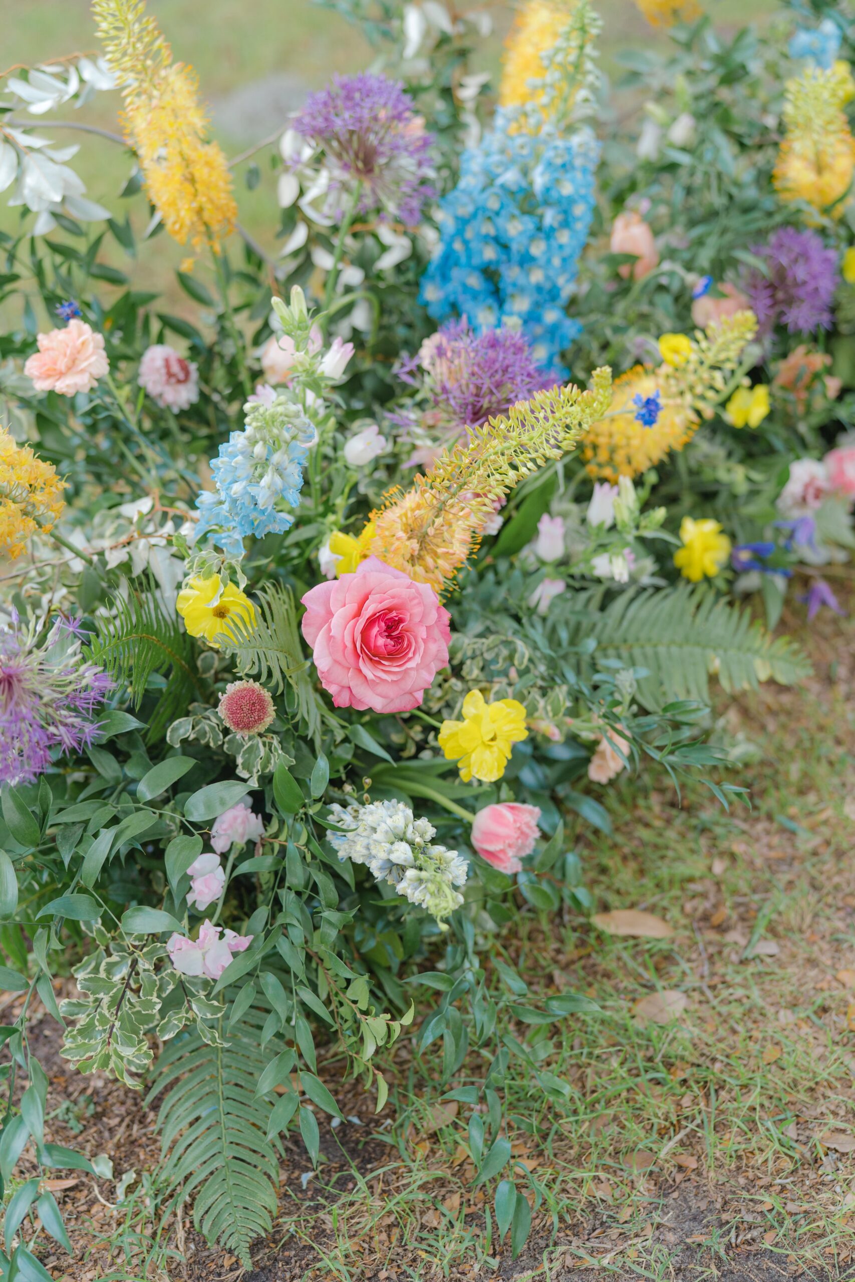colorful wildflowers at wedding ceremony