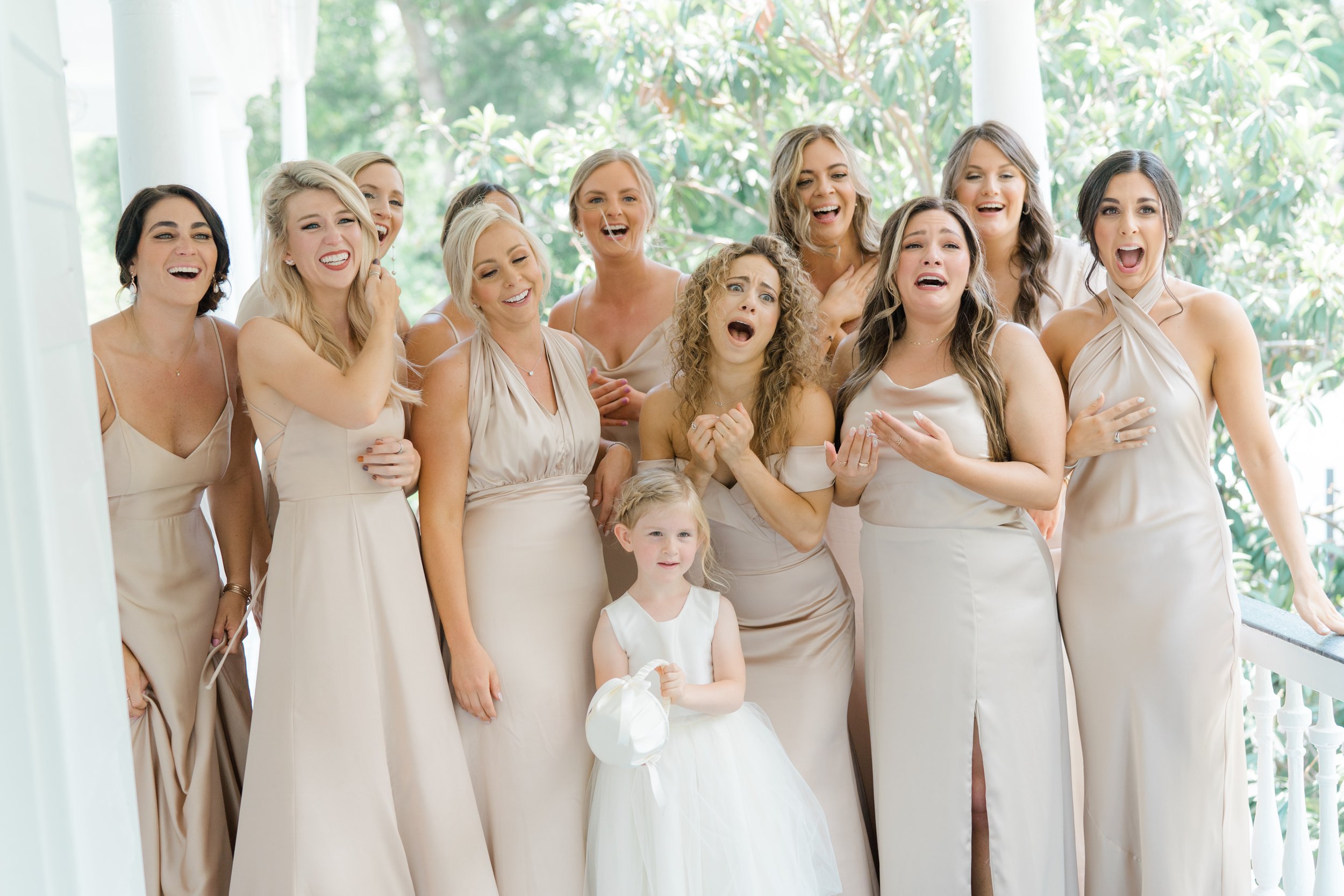bridesmaids reaction to wedding dress reveal spring wedding Charleston.
