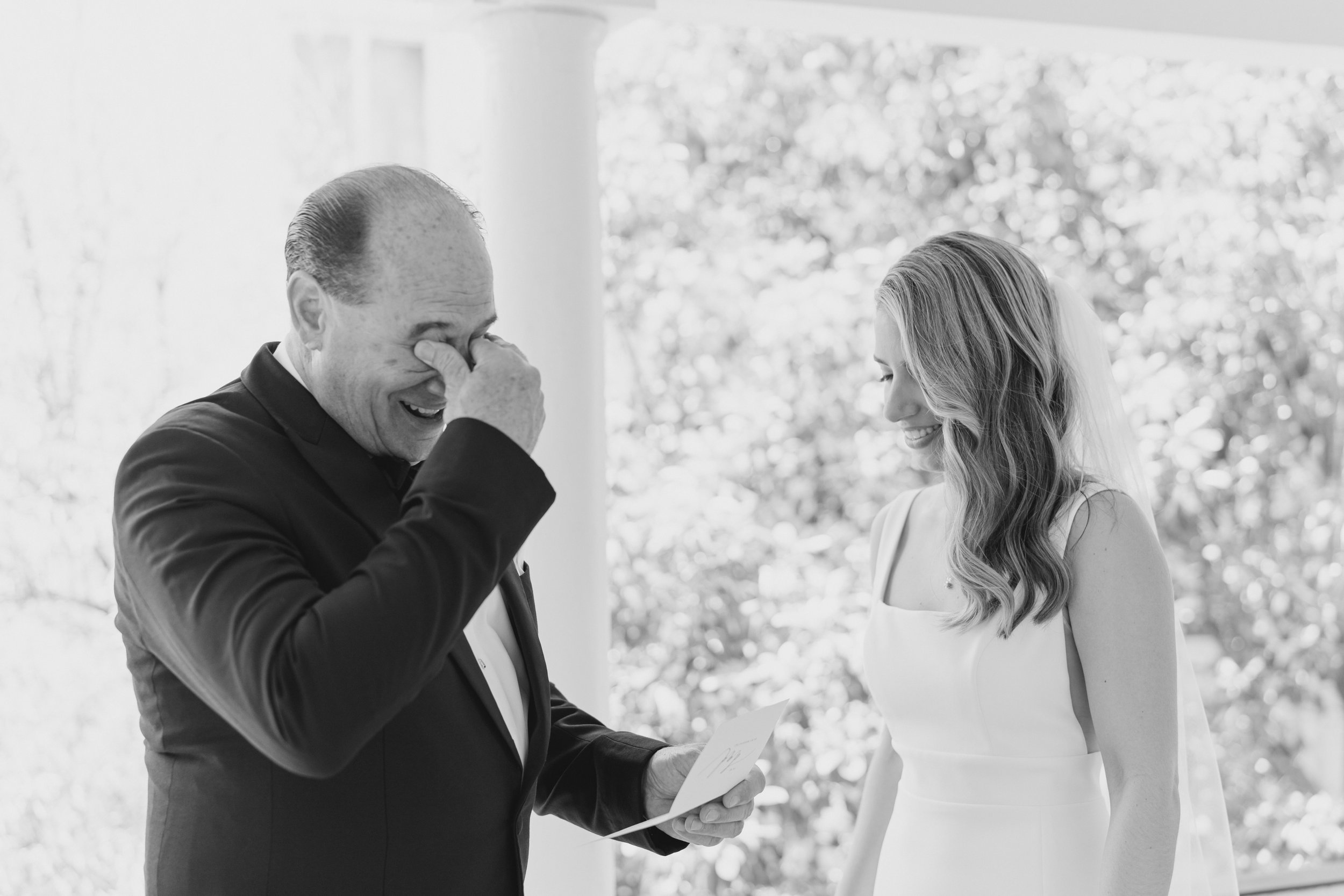 Emotional father of the bride on wedding day.