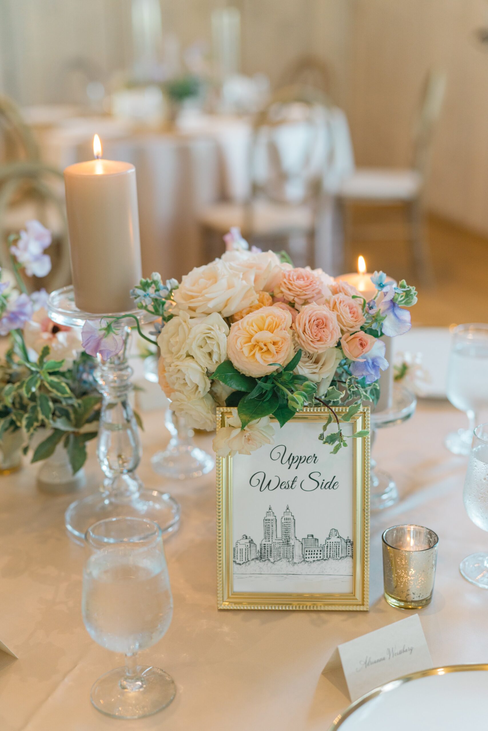 NYC themed table names at Middleton place wedding reception.