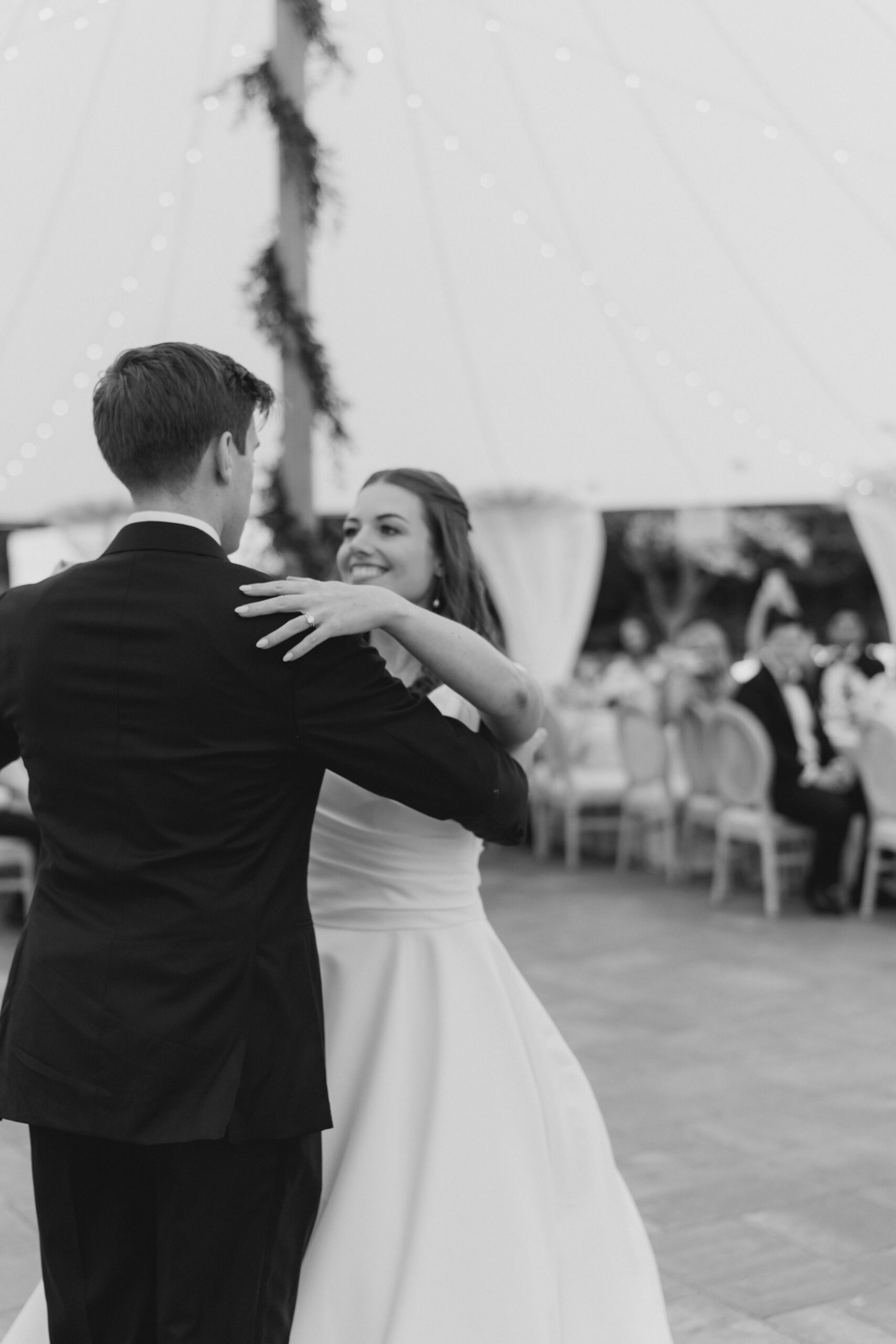 black and white first dance bride and groom.