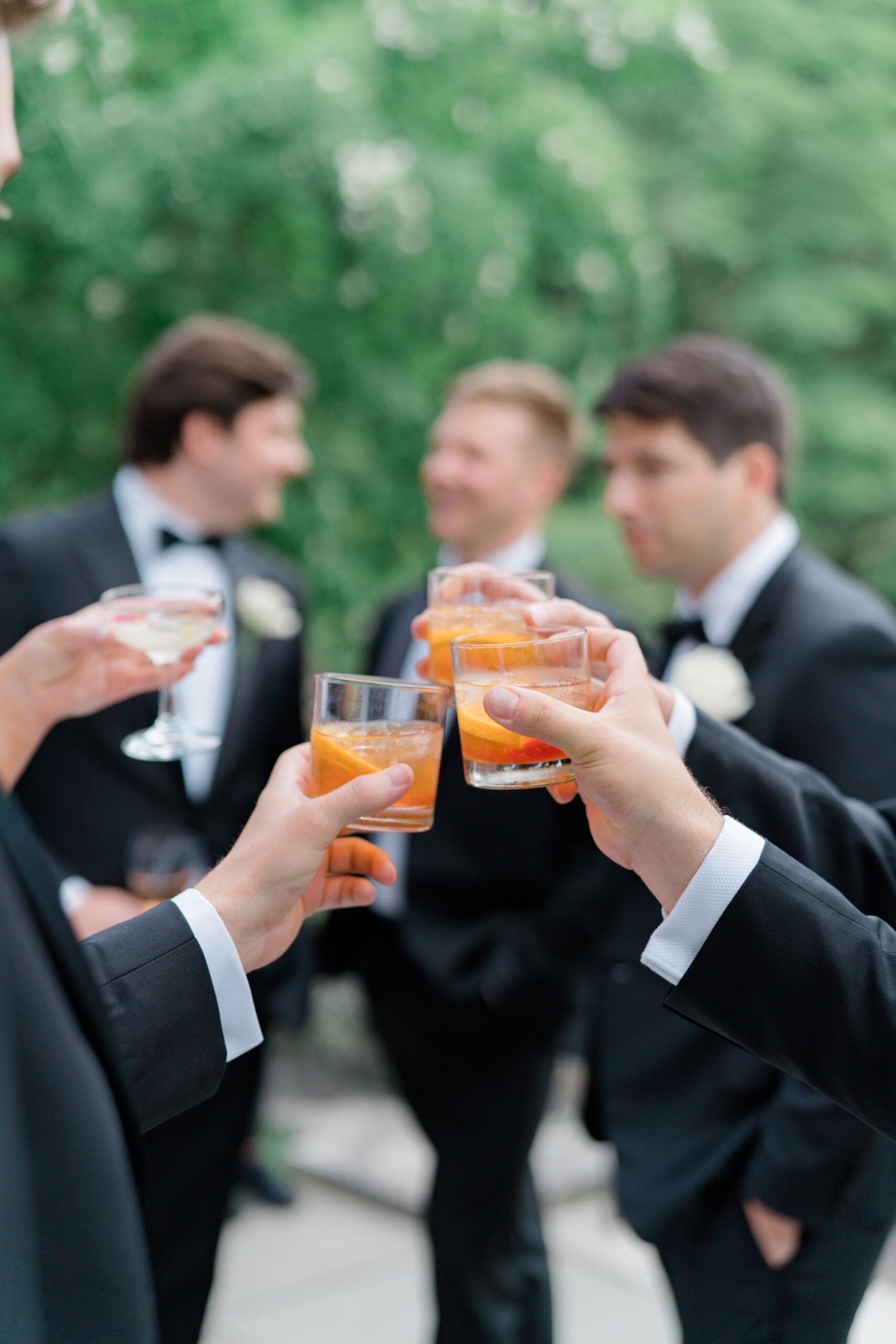 Groomsmen toast after wedding ceremony at the Bradley Estate in suburban Boston
