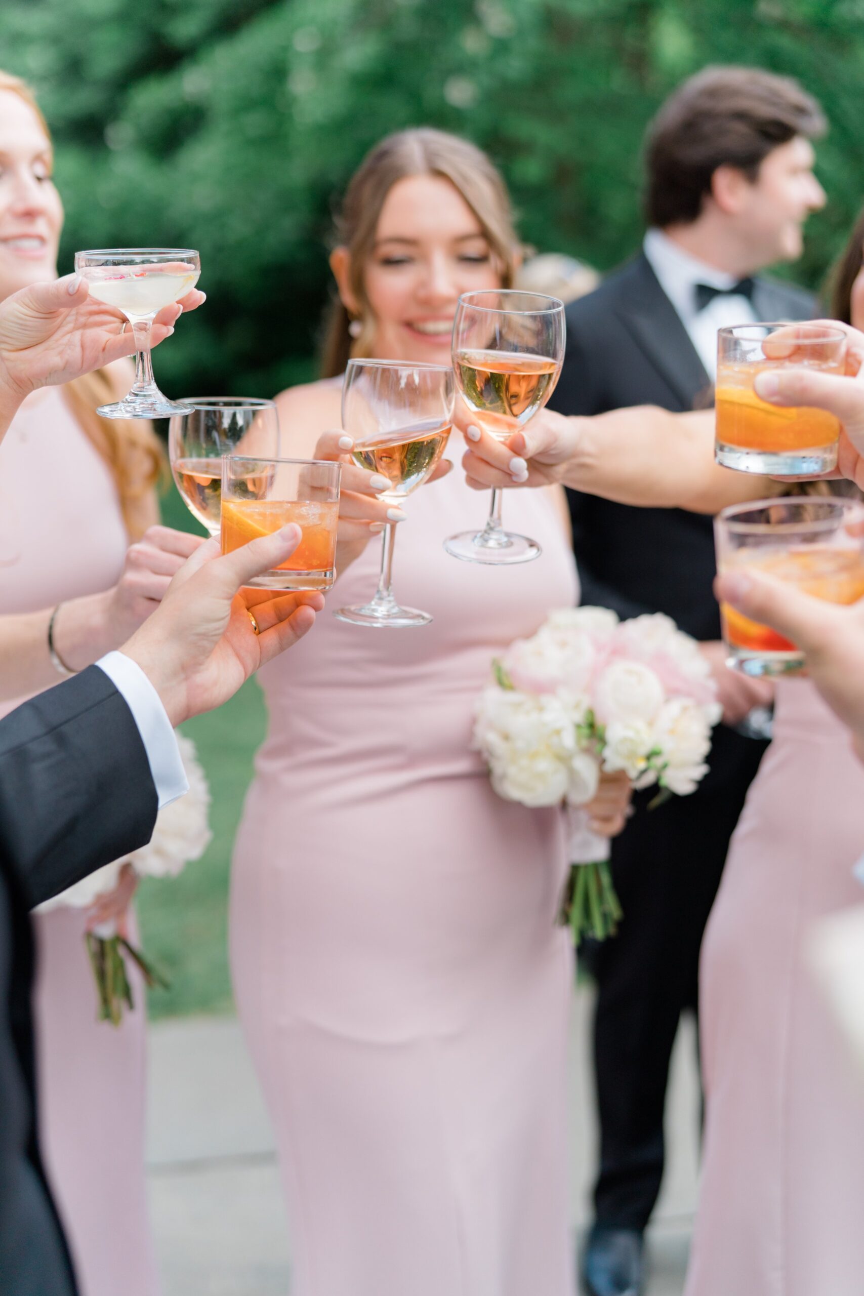 Bridal party toast at the start of cocktail hour.