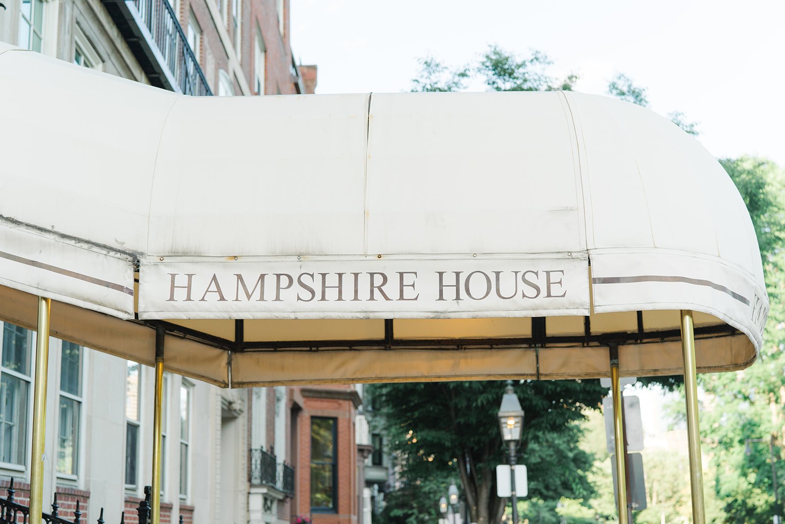 Hampshire House awning at rehearsal dinner in downtown Boston