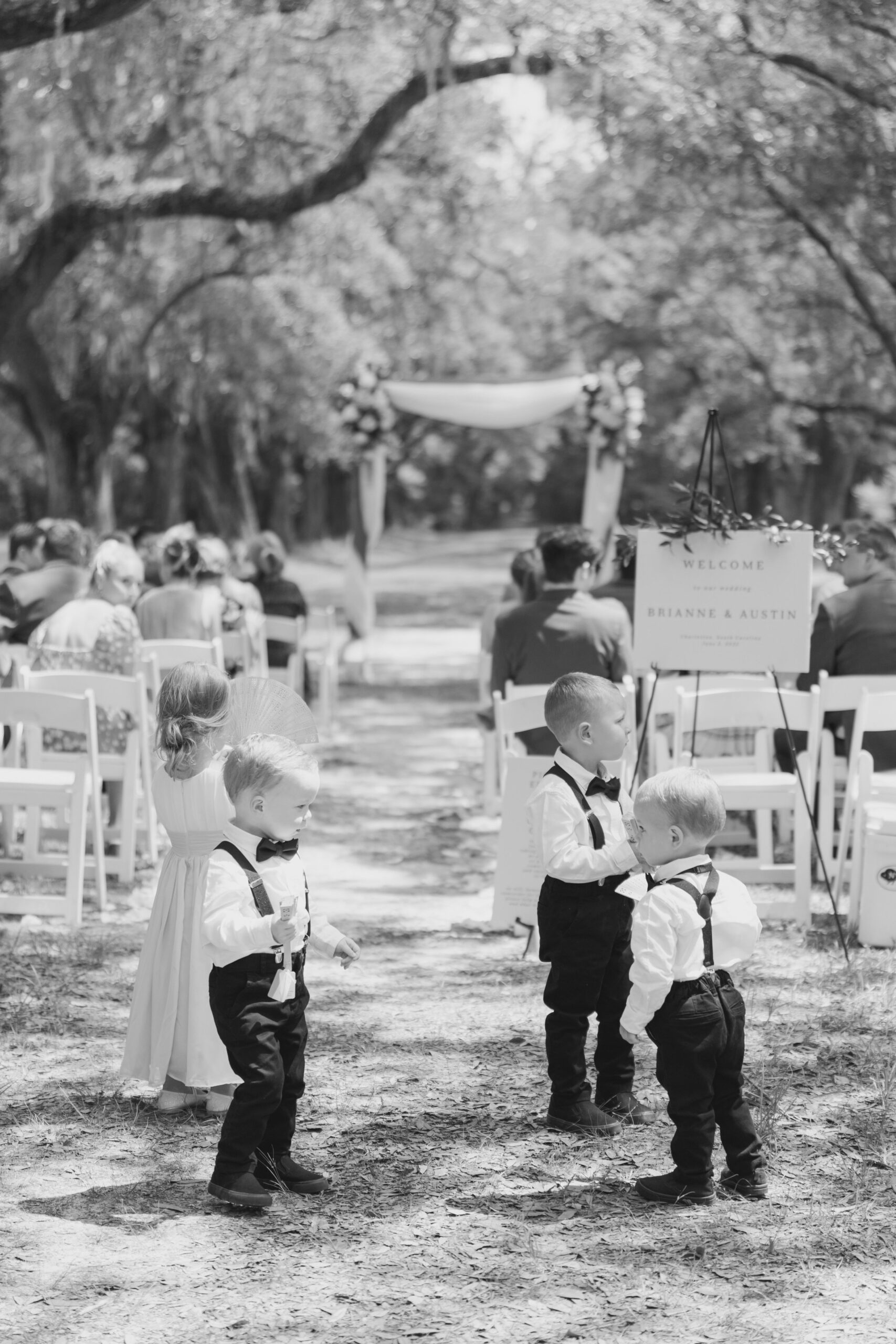 ring bearers before wedding ceremony at laurel hill county park.