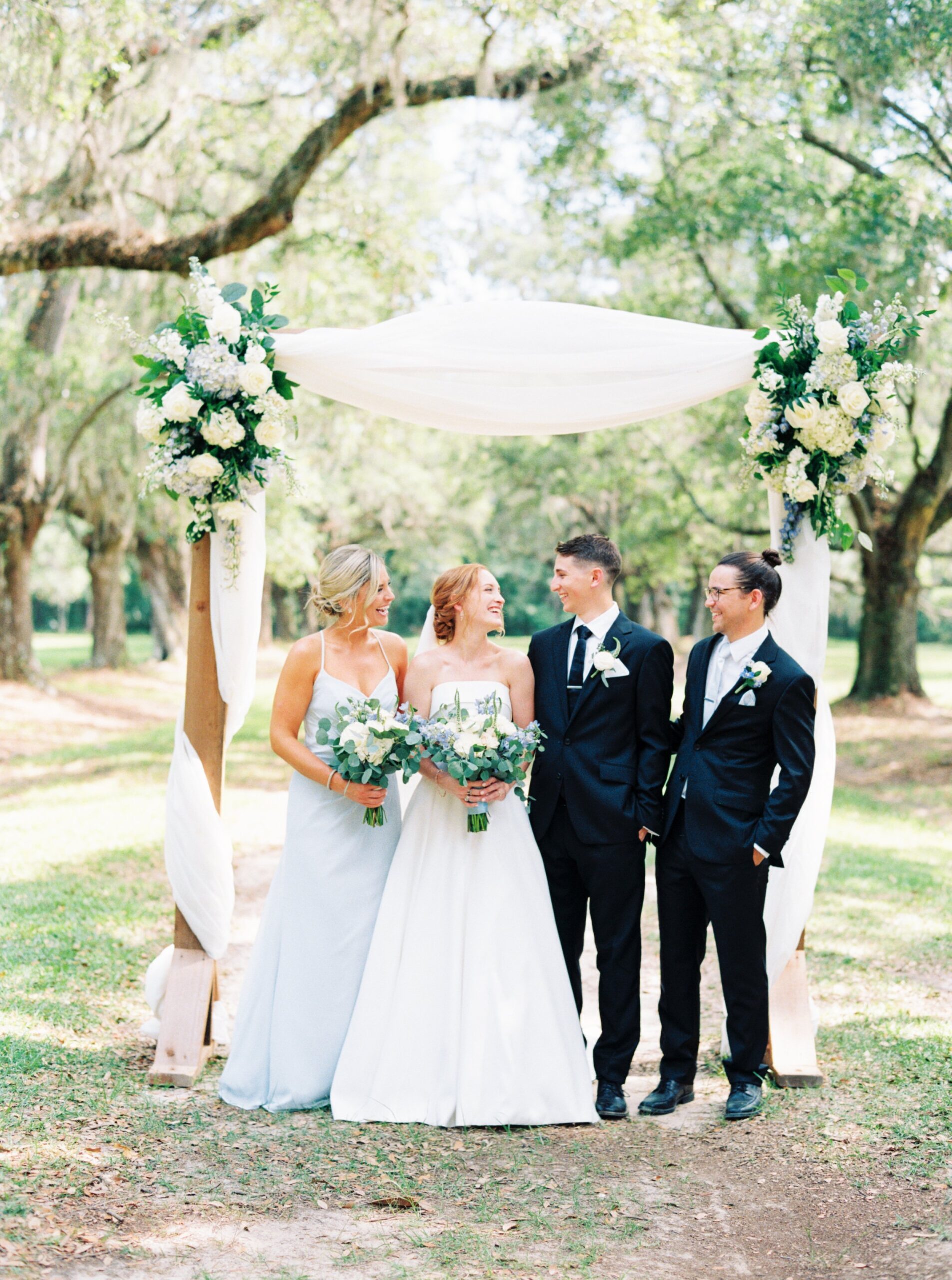 bridal party group film photo at spring wedding in Charleston