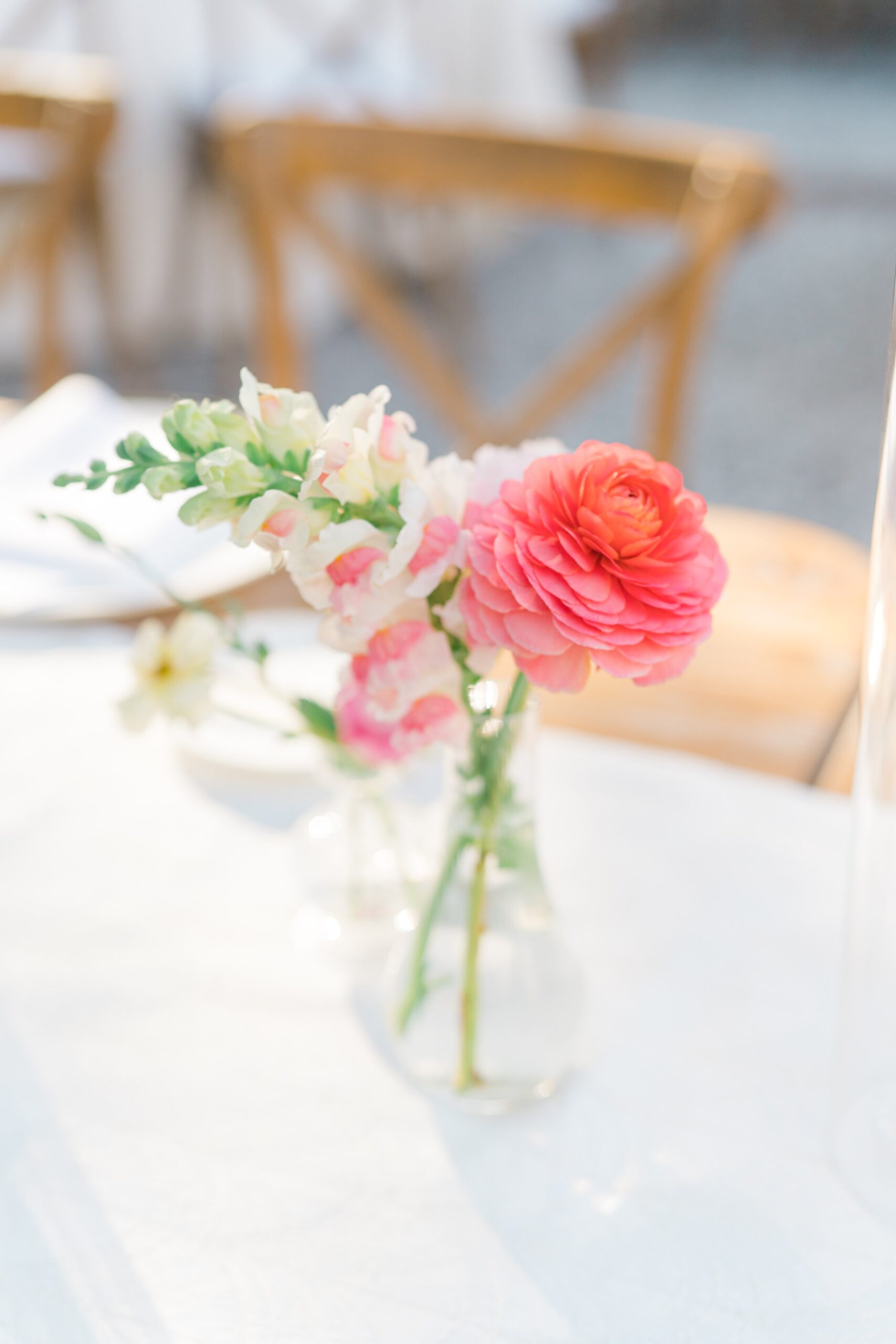 simple pink and green small table flowers