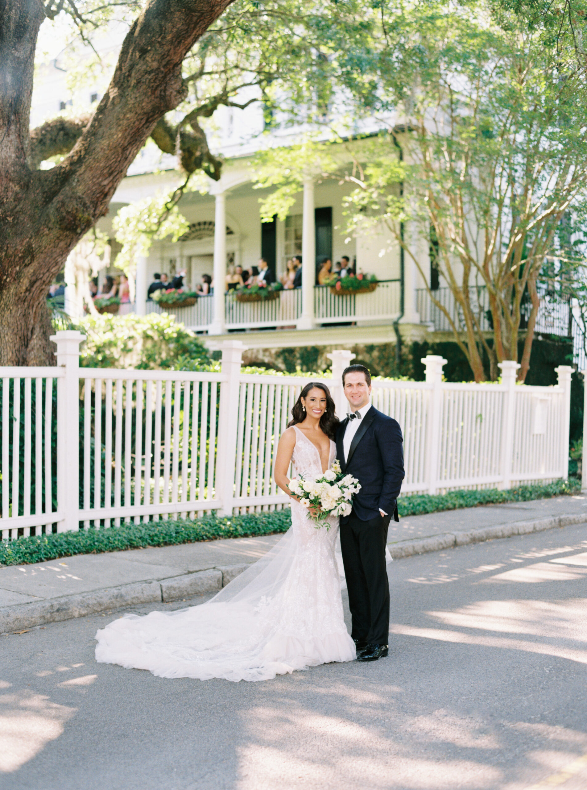 Film photo of bride and groom. Charleston wedding pictures.