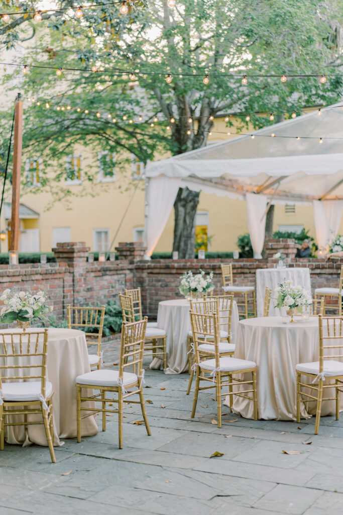 Tables at wedding reception in Charleston. 