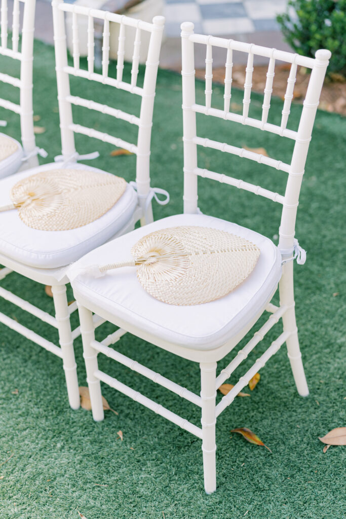 Wedding ceremony white chairs. spring wedding. 