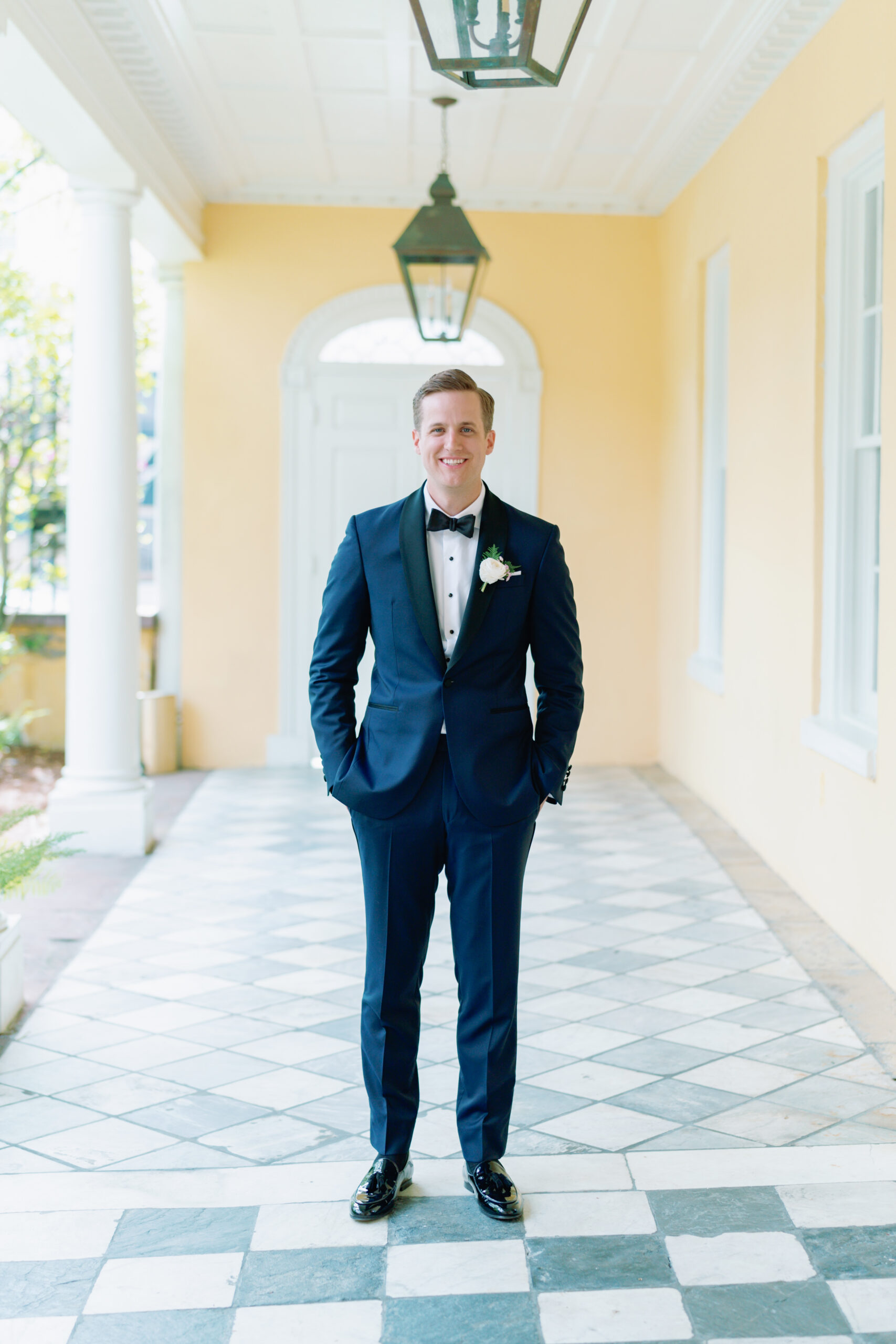 Portraits on the groom on the morning of the wedding. William Aiken House in Charleston. 
