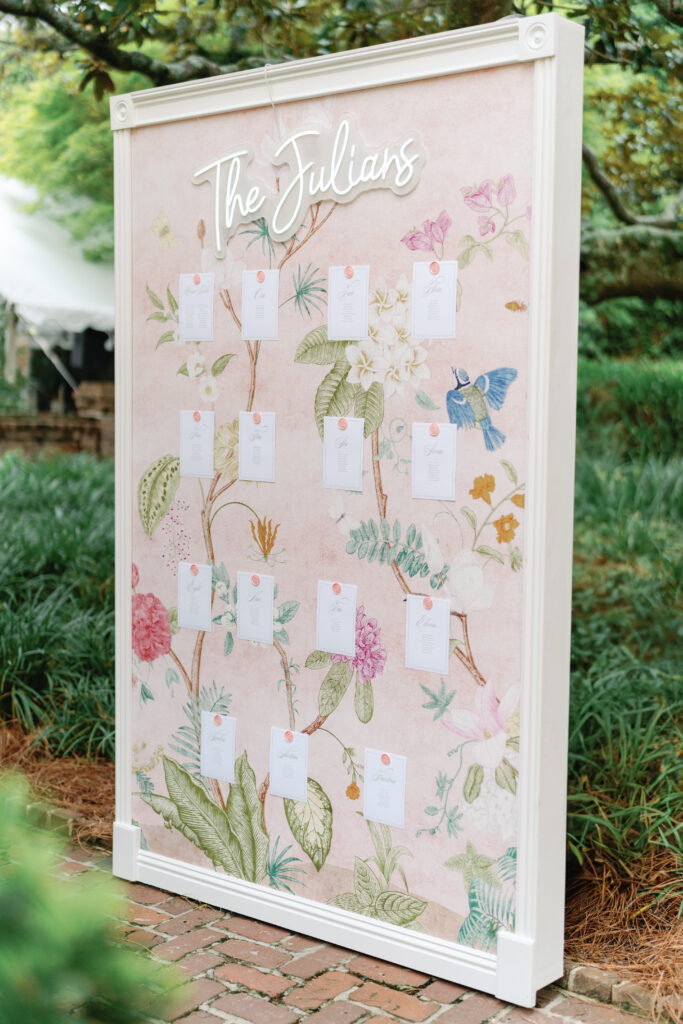 Wildflower wall paper wedding seating chart. 