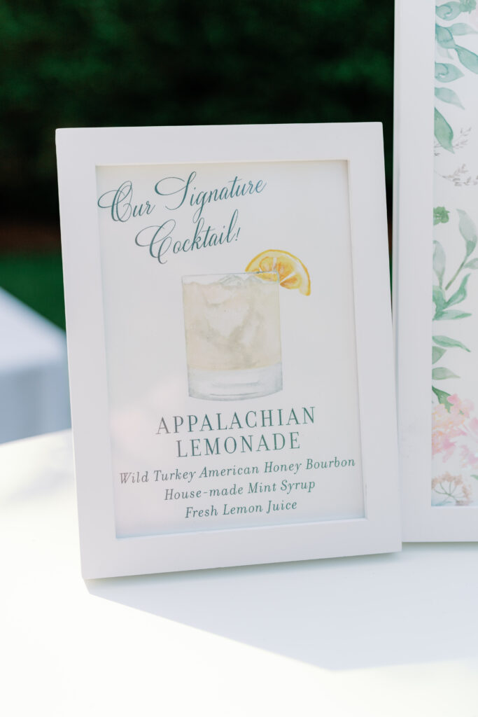 Signature wedding cocktail at highlands wedding. photographer in western nc. appalachian lemonade. 