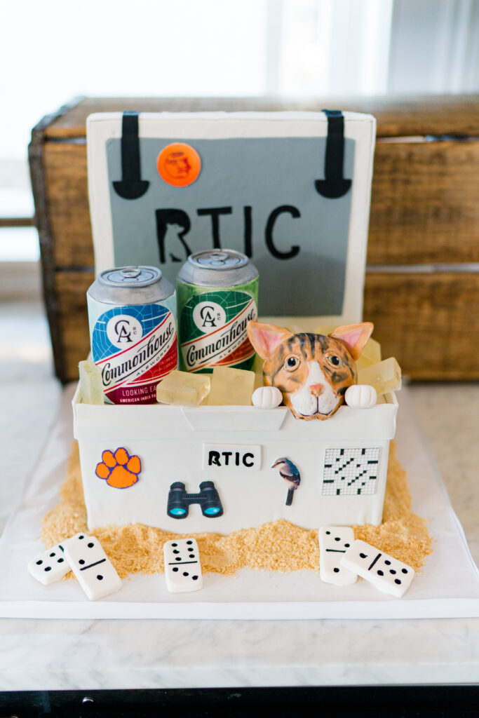 Charleston groom cake. RTIC cooler with groom's favorite beer and a nod to his cat. 