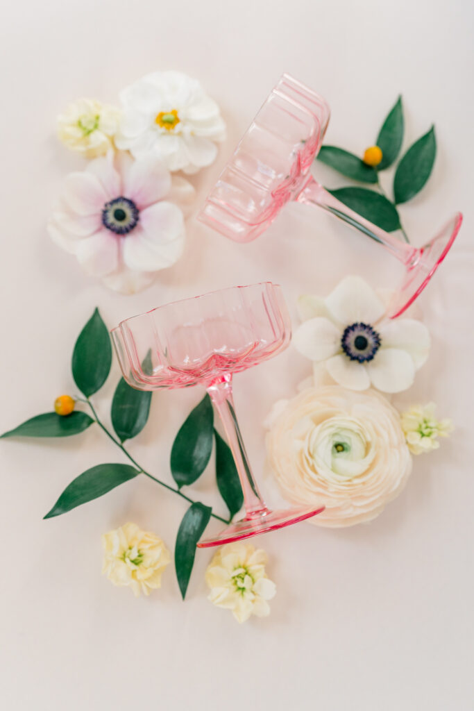 Clear pink cocktail glasses. 