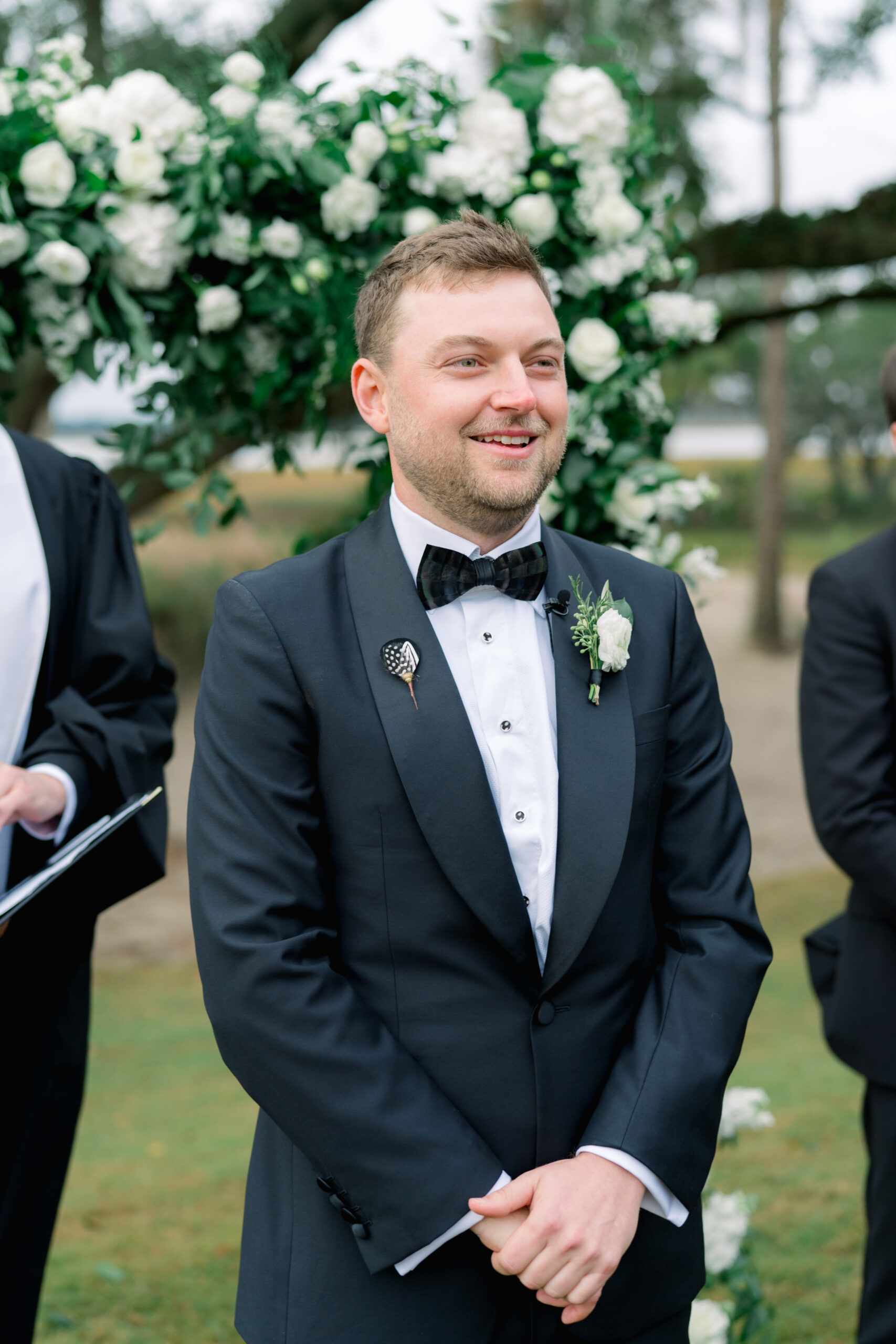 Groom sees bride for the first time on wedding day. 