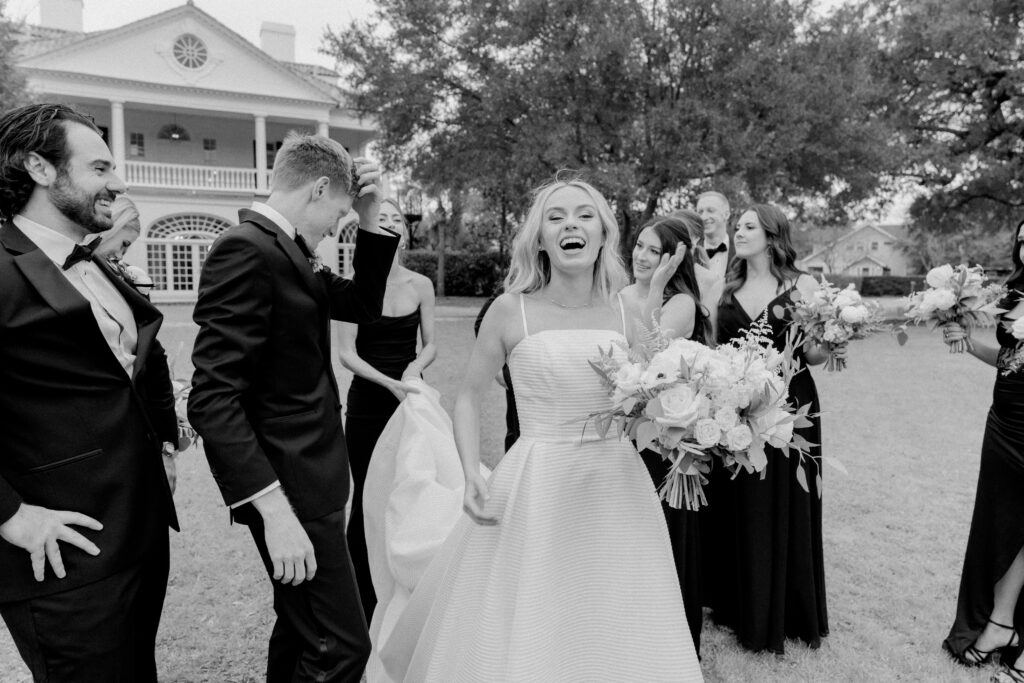 Bride laughing. Documentary style wedding photo. Charleston sc wedding photography