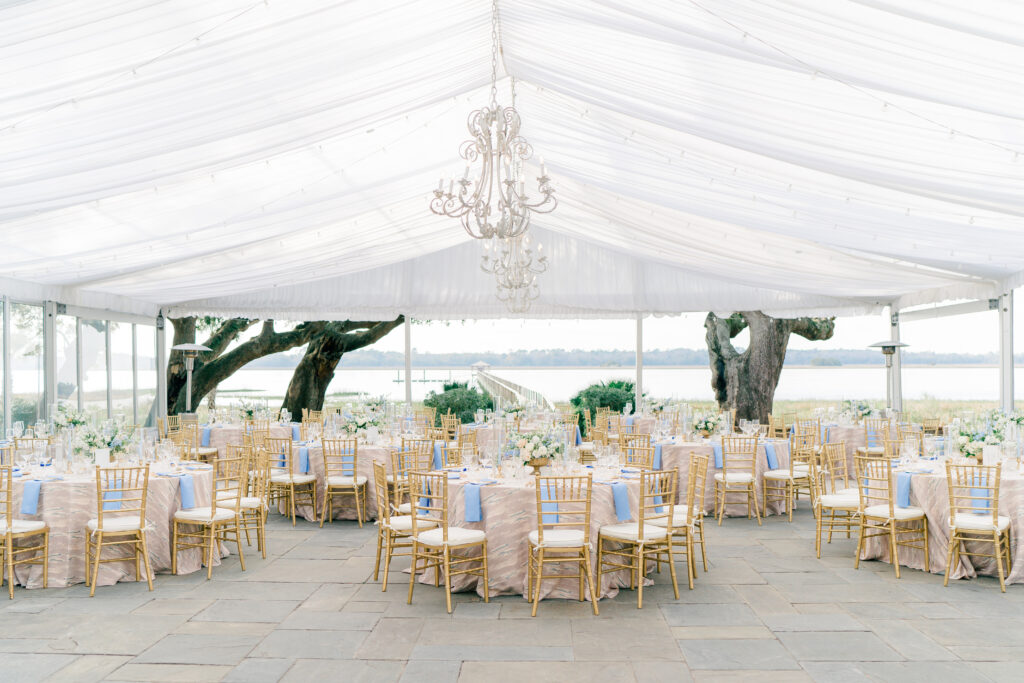 This bride wanted her wedding reception space to feel like the inside of an oyster shell. 