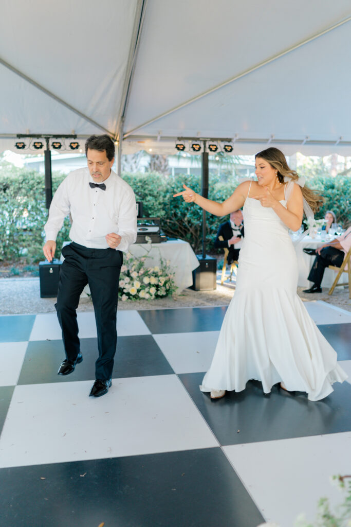 Bride and her dad had a full choreographed dance at this spring destination in Charleston. 