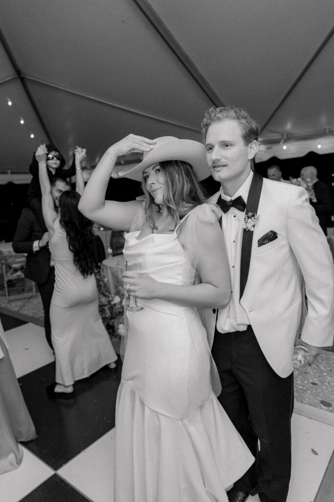 Black and white wedding flash photo. 