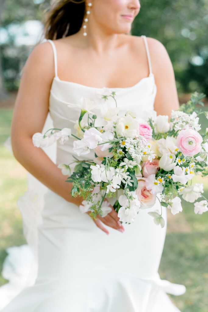 White and pink bride flowers. 