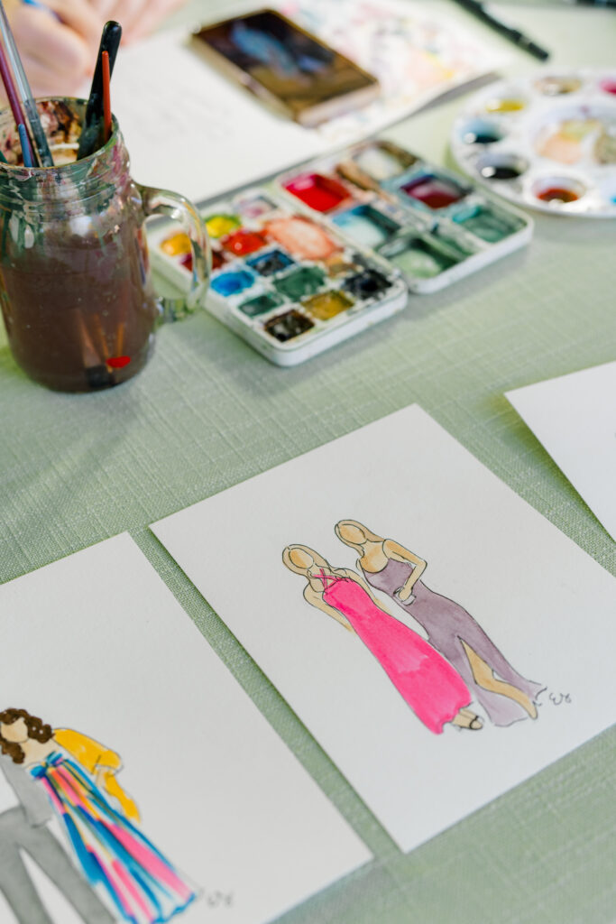 Live painter guest portraits. Charleston spring wedding.