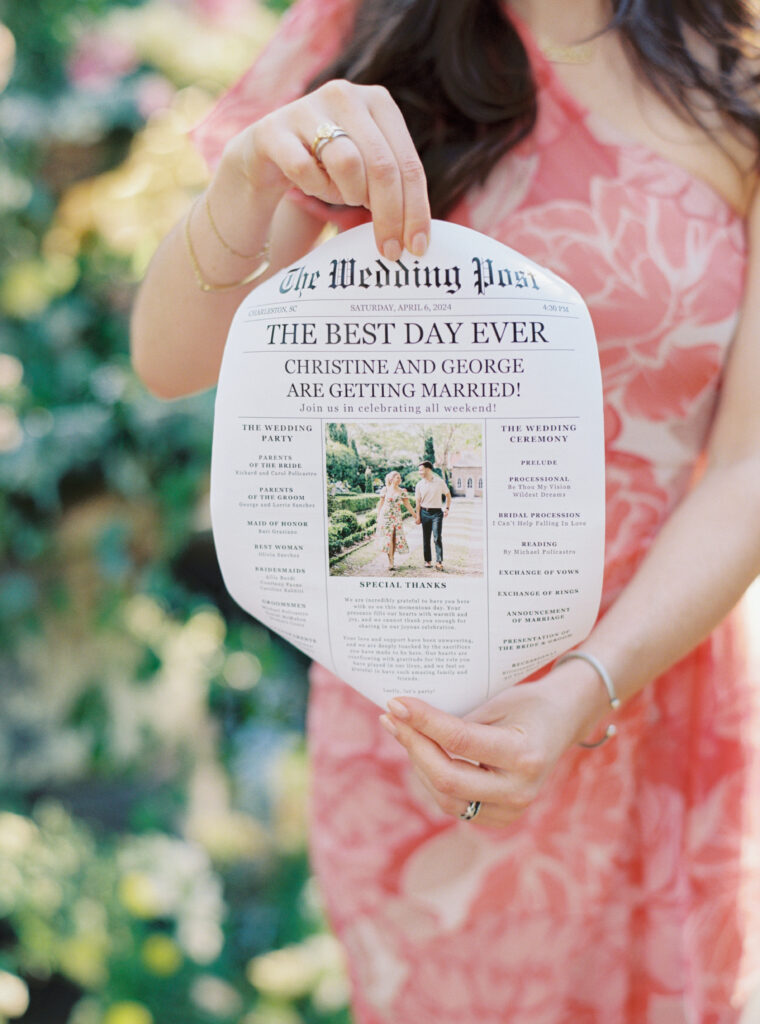 Custom bride and groom wedding newspaper.