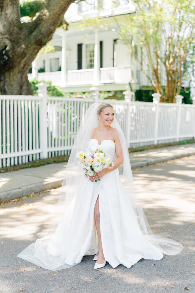 Bride portrait during spring wedding at Thomas Bennett House. 