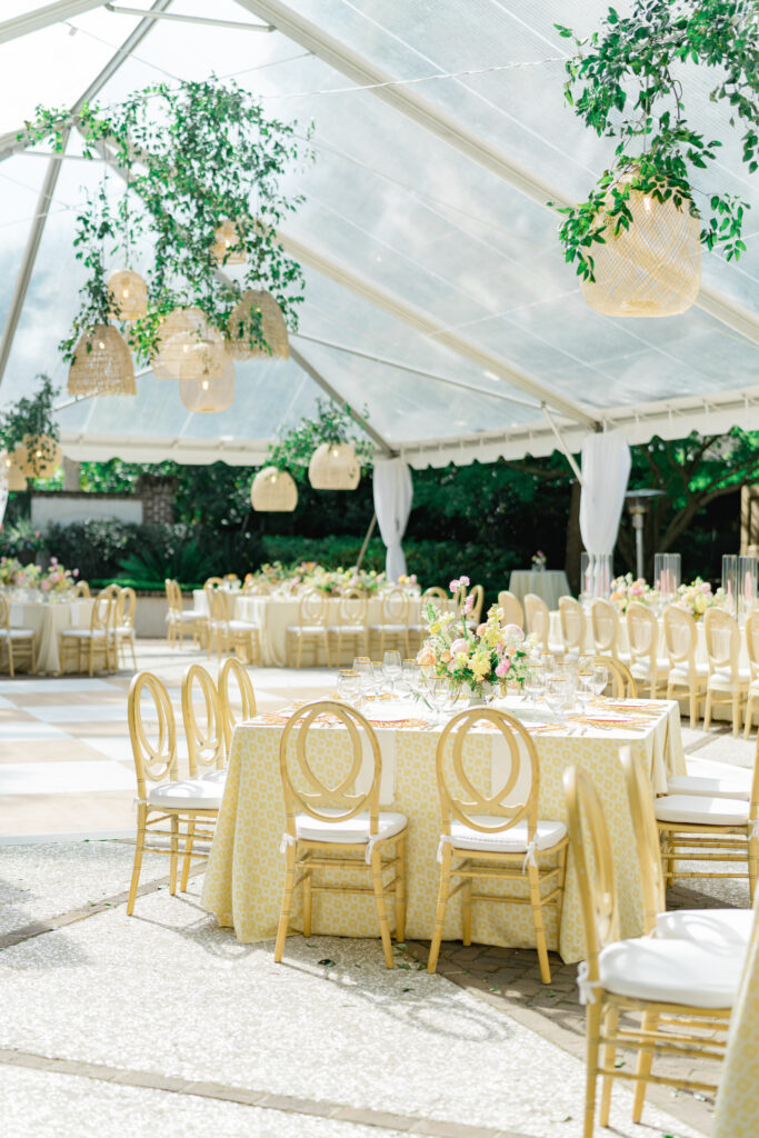 Clear tent early spring wedding reception in Charleston. 