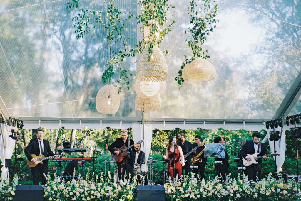 Live band performance during Charleston spring wedding. 