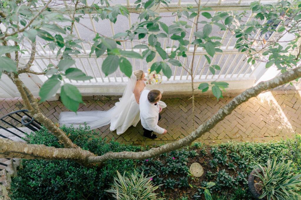 Bride and her dad walking to wedding ceremony. 