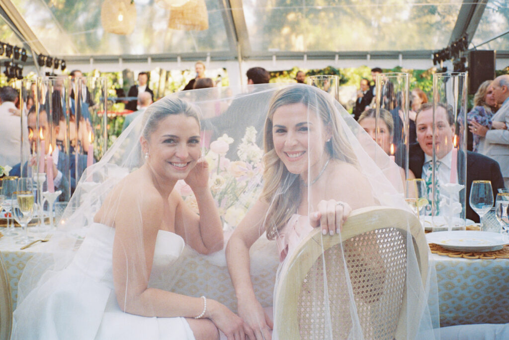 Bride wore the veil of her maid of honor. Charleston film photographer. 