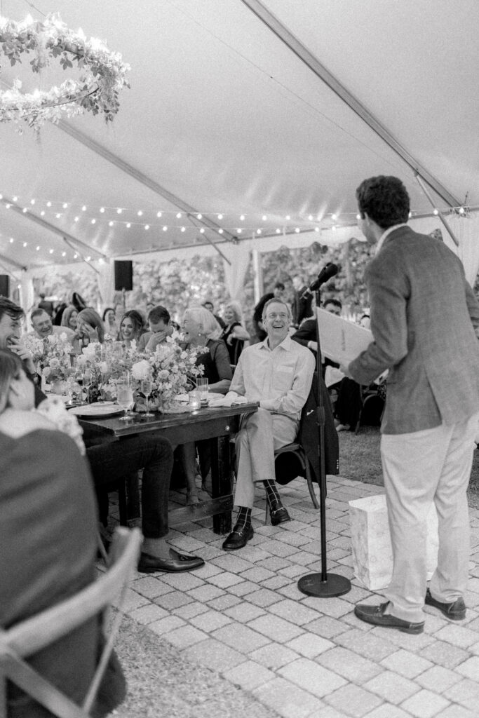 This creative friend of the groom speech brought down the house with laughter. 