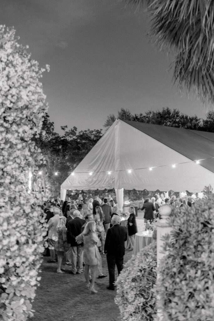 Wedding welcome party at dusk at the Beaufort Inn. 