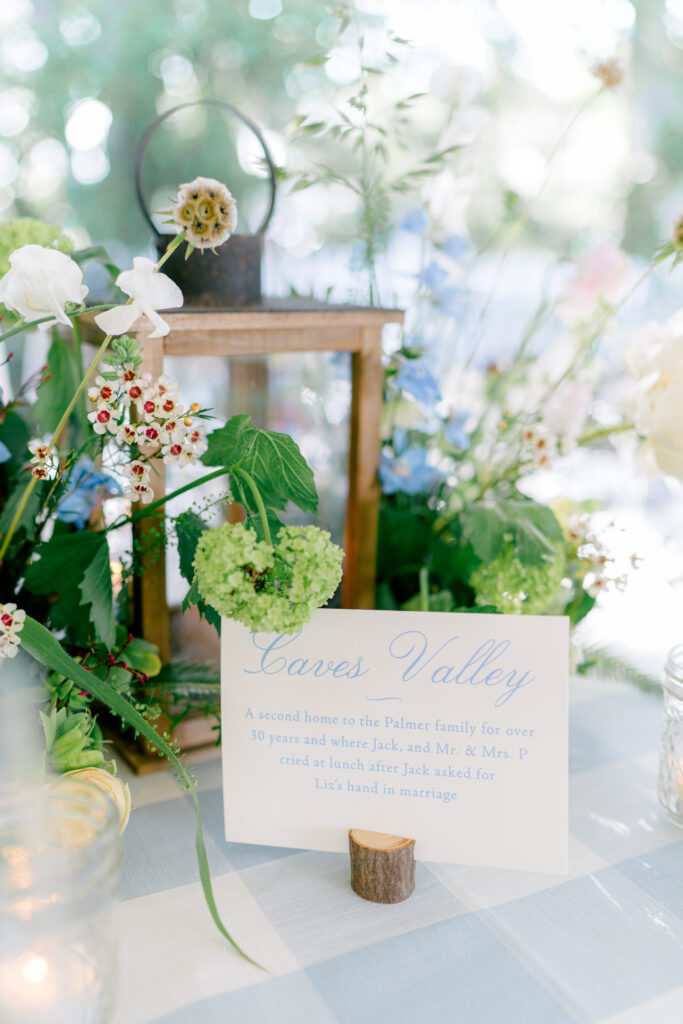 Wedding table name with brief description of the importance of the place in the couples life. 