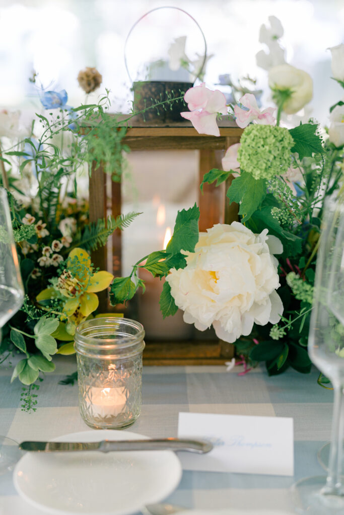 This bride is a wedding florist and decided to incorporate lanterns in the table scape design. 