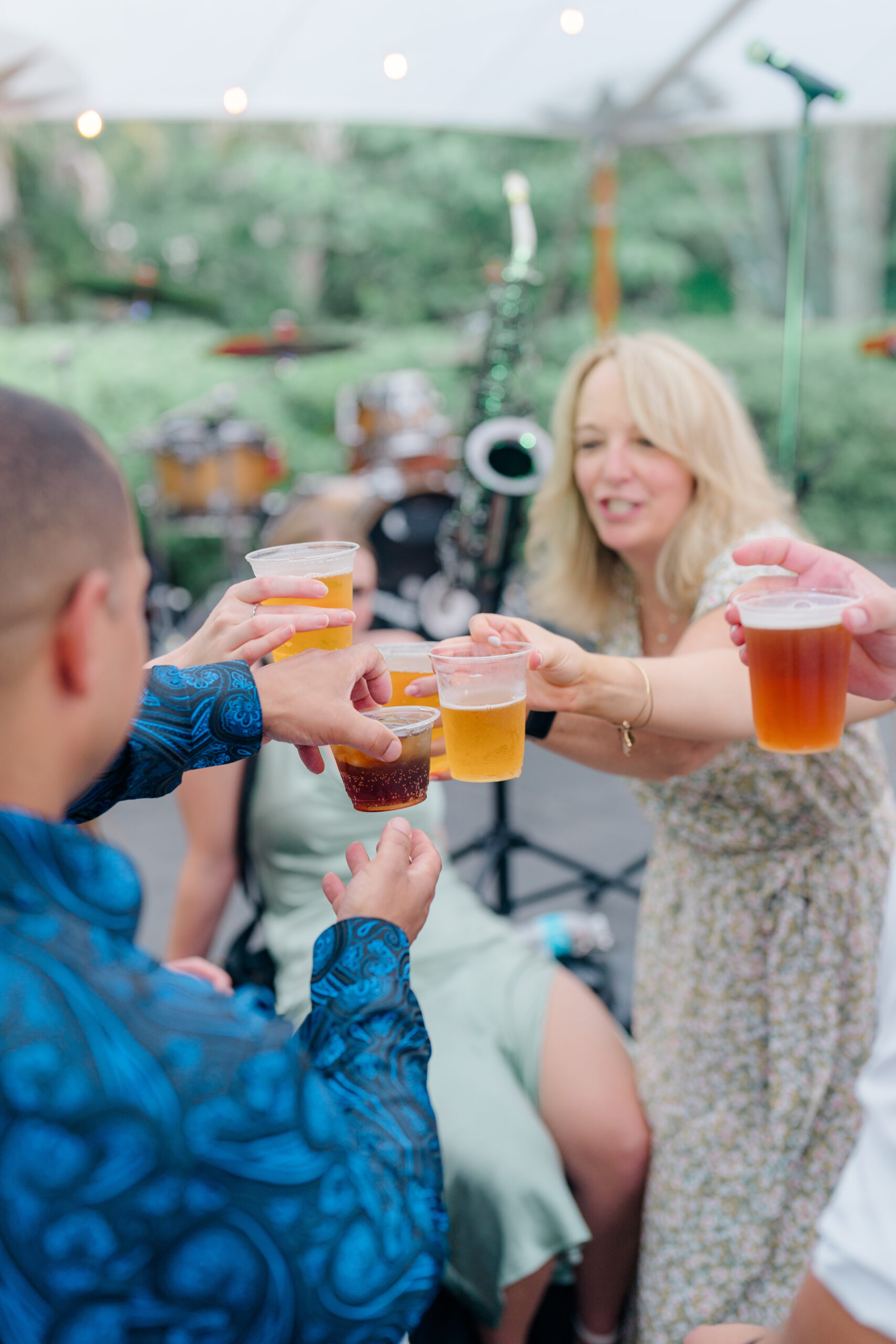 Wedding guest toast during cocktail hour. 