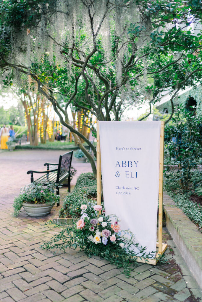 Wedding welcome sign at Charleston wedding. 