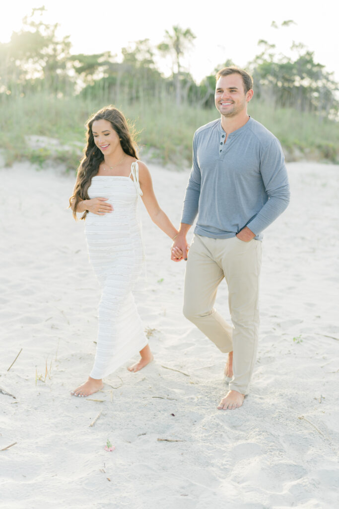 Beach maternity session at golden hour. 