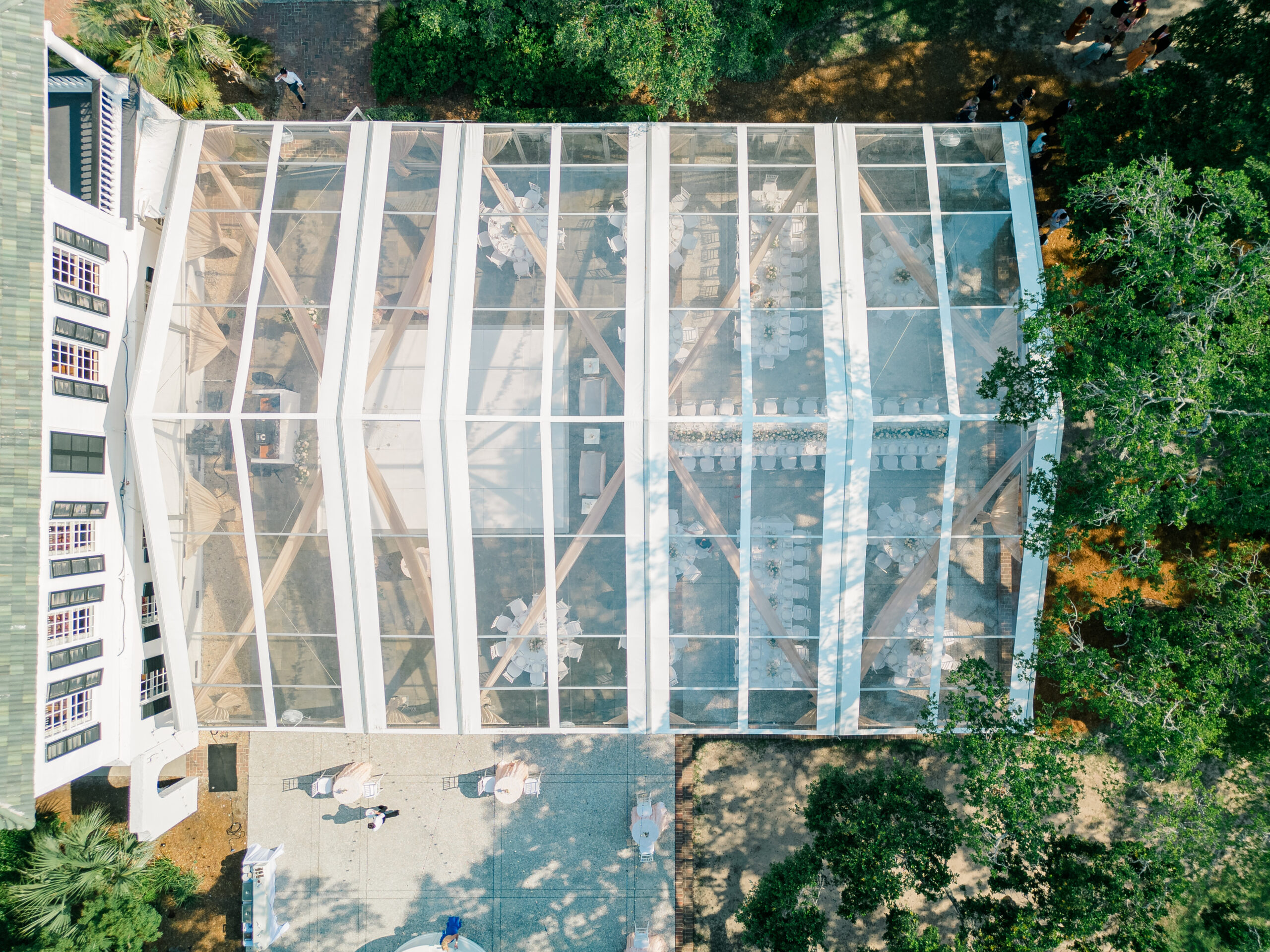 Clear tent. Outdoor wedding reception in Charleston. 