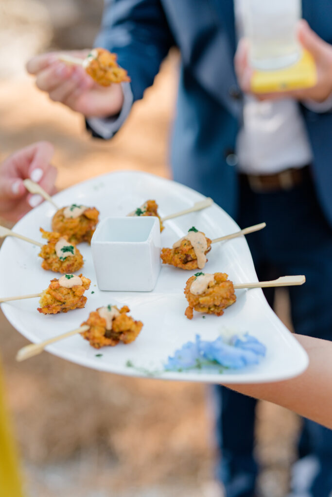 Mini fried chicken served at cocktail hour. 