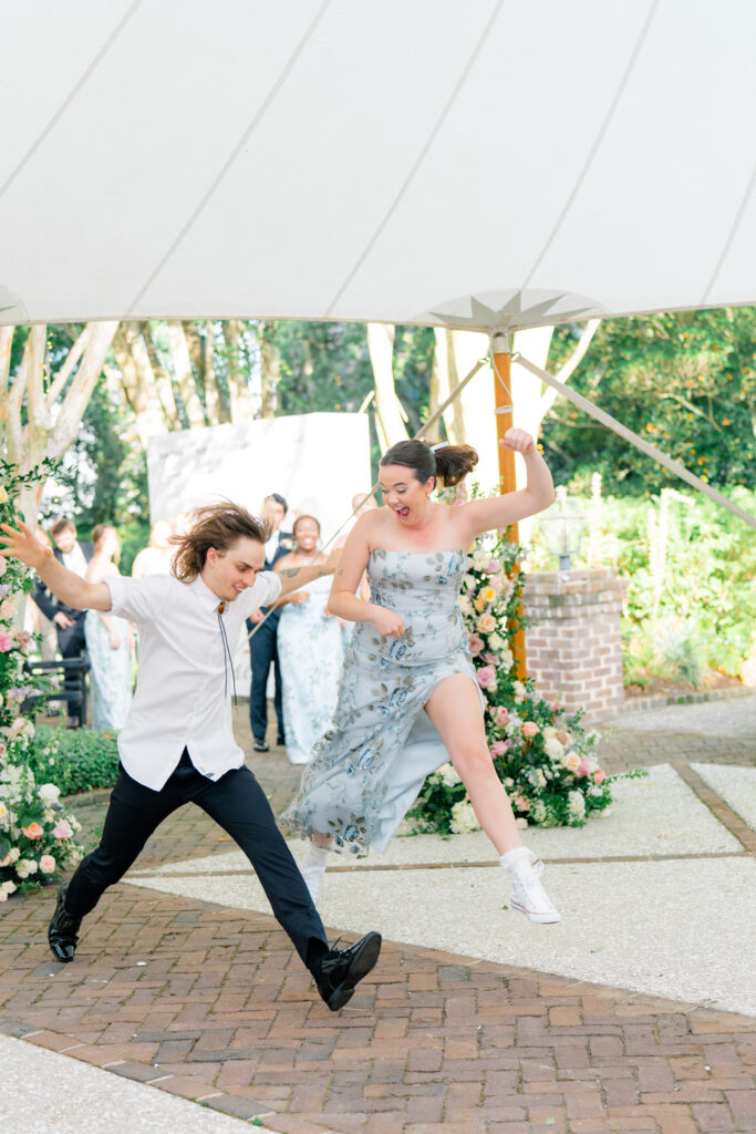 Charleston spring wedding reception under sailcloth tent. 