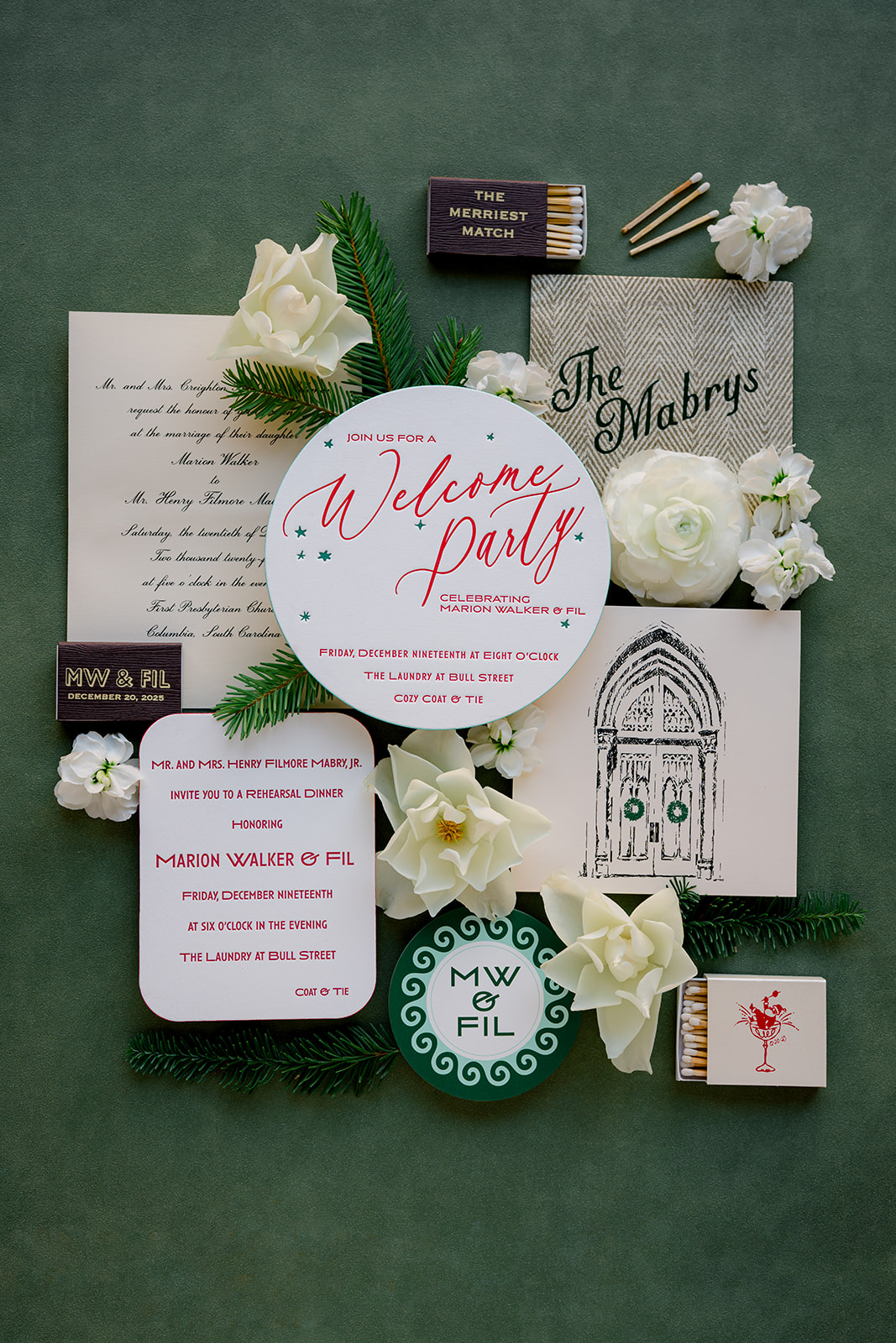 red and green christmas wedding paper goods
