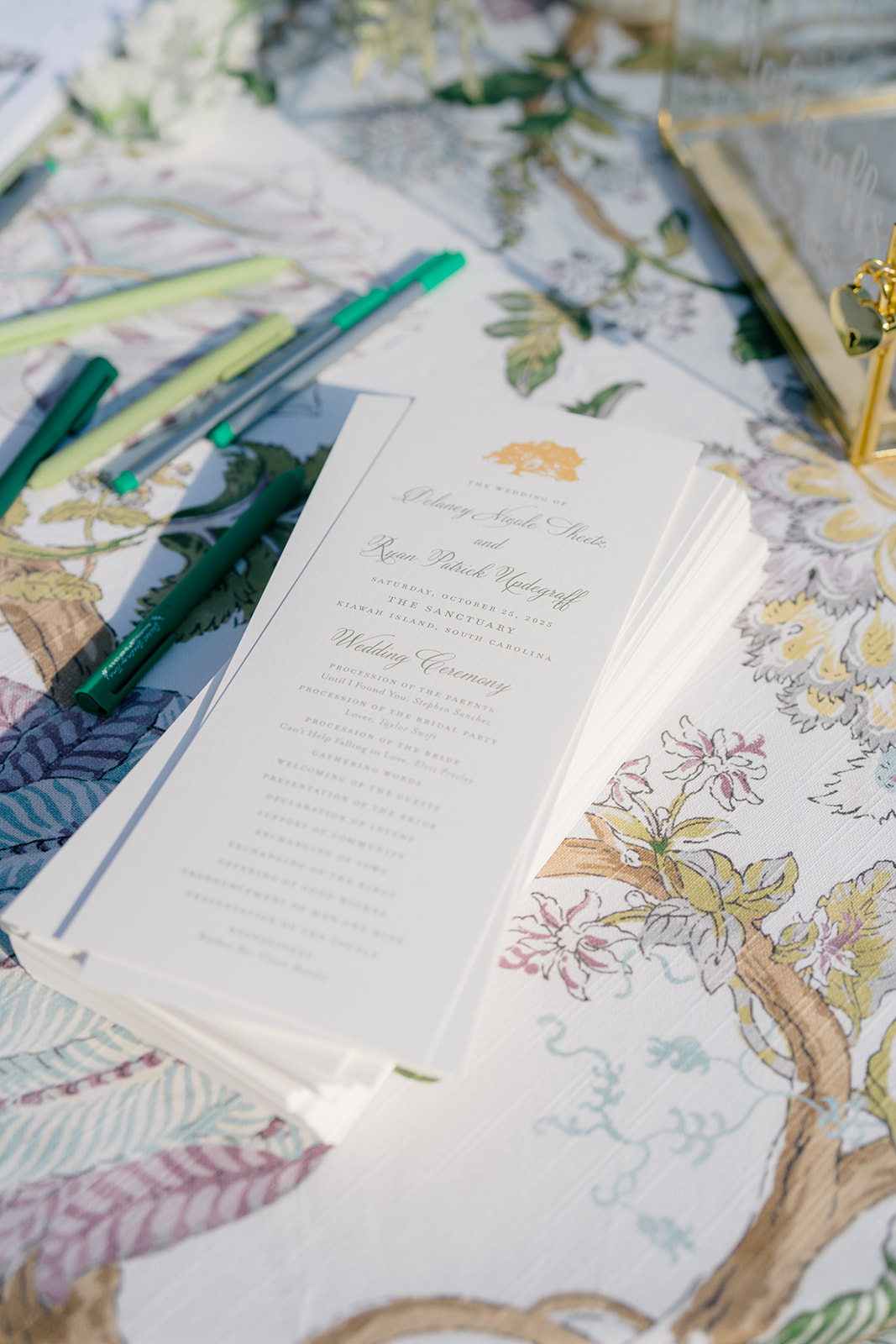 Wedding program with Kiawah Island logo at the top.