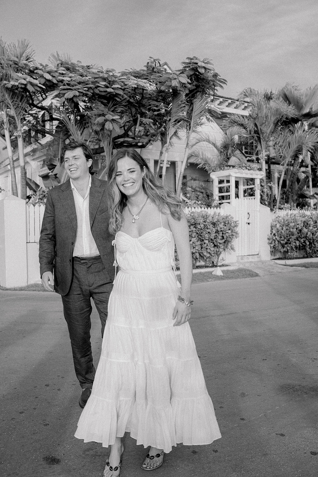 Bride and groom candid black and white photo. Bahamas wedding photographer. 