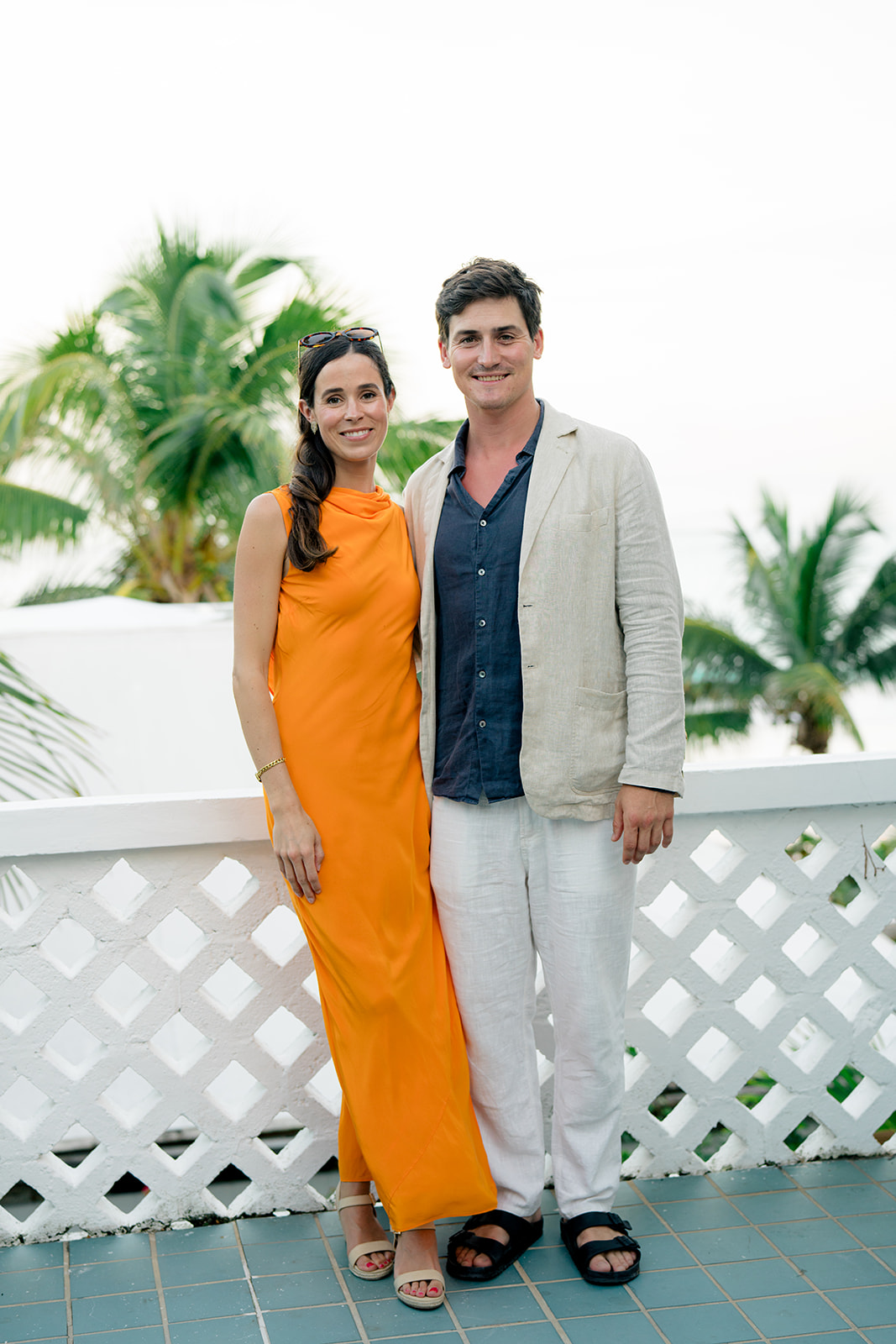 Orange dress at Bahamas wedding.