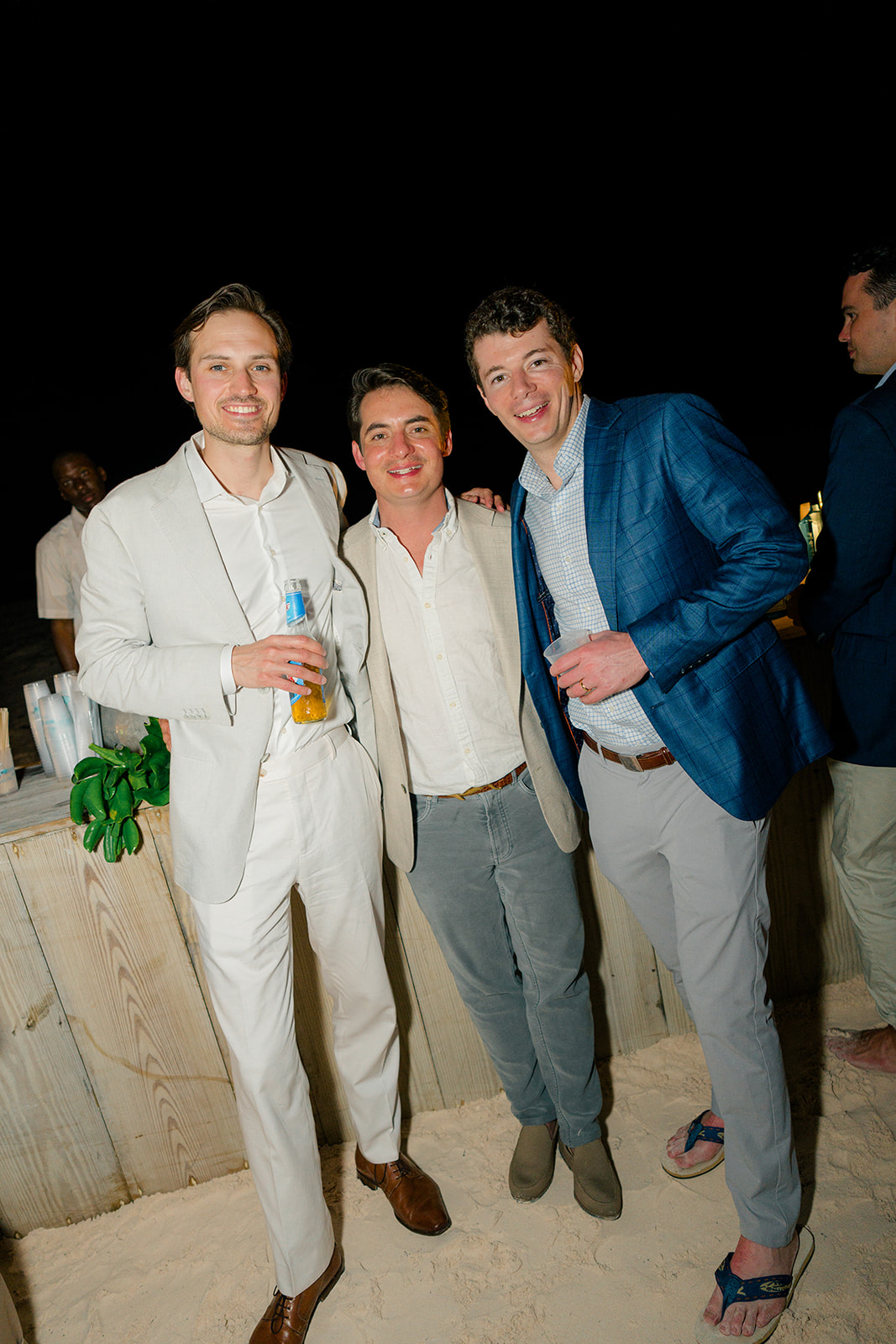 guests arrive to welcome party. 